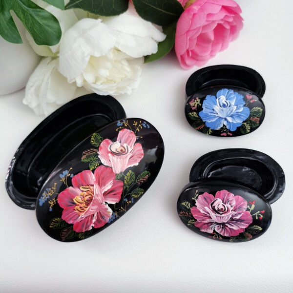 Lot de 3 boites en papier mâché laqué décorées à la main - Russie – Image 2
