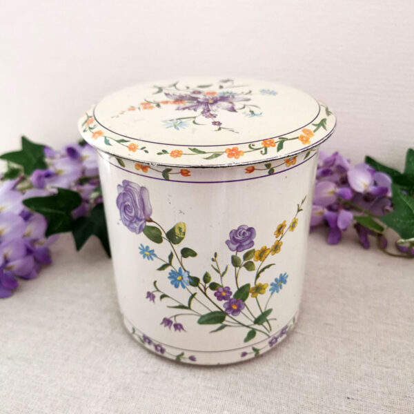 Boite vintage en métal fleuri - Décor violettes – Image 3