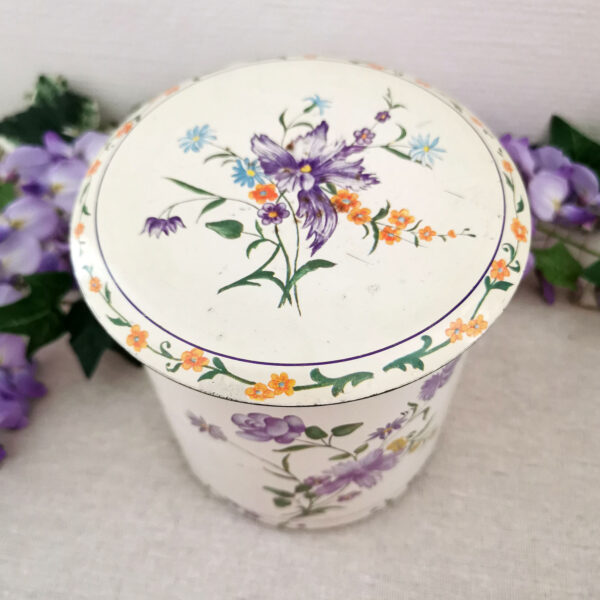 Boite vintage en métal fleuri - Décor violettes – Image 4