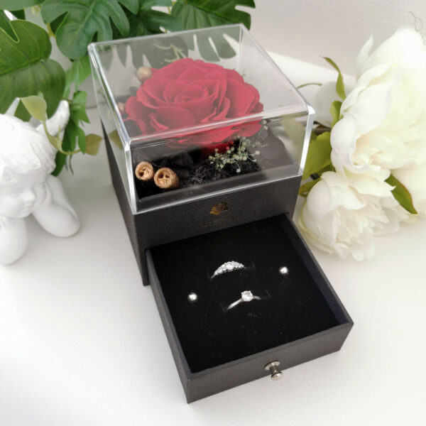 Boite noire à bijoux avec rose éternelle – Image 4