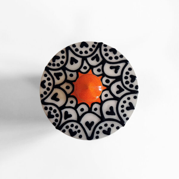 Boite en faïence émaillée orange et noir à décor graphique – Image 2