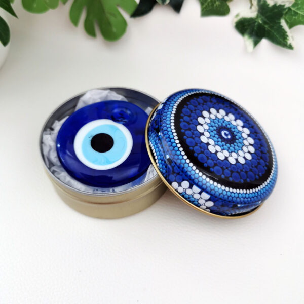Lot de 2 petites boites en métal - Motif œil porte-bonheur et pendentif en verre - Inspiration grecque – Image 5