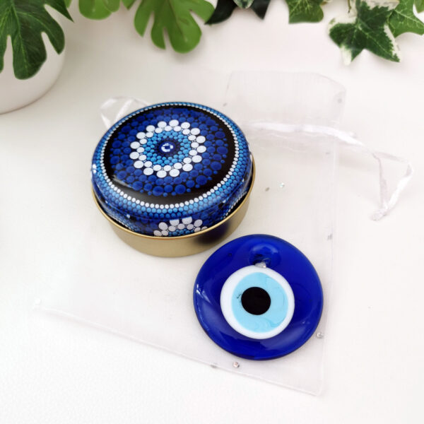 Lot de 2 petites boites en métal - Motif œil porte-bonheur et pendentif en verre - Inspiration grecque – Image 3