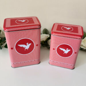 lot de deux boîtes gigognes en métal rouge motif oie style vintage maison de campagne