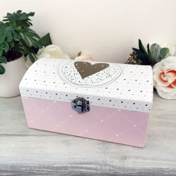 Boite à bijoux rose blanche et grise avec miroir et compartiments