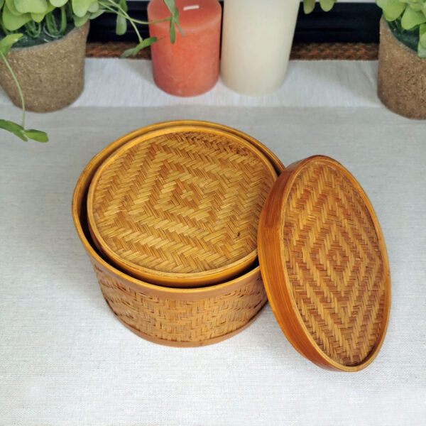 Duo de boites gigognes en bambou tressé – Artisanat traditionnel de Chine – Image 2
