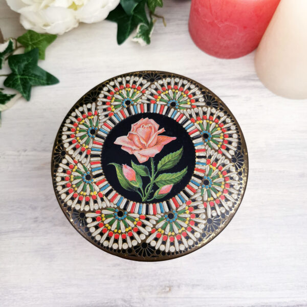 Petite boite ancienne à décor floral et coq - Hollande (années 50/60) – Image 3