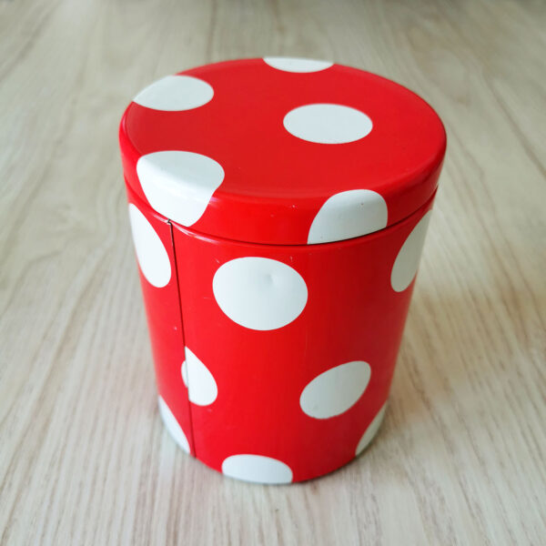 Boite vintage Massilly rouge à pois blancs (années 60/70) – Image 2