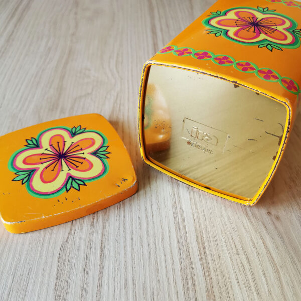 Boite en métal orange fleurie – Fabrication danoise vintage (années 60/70) – Image 5