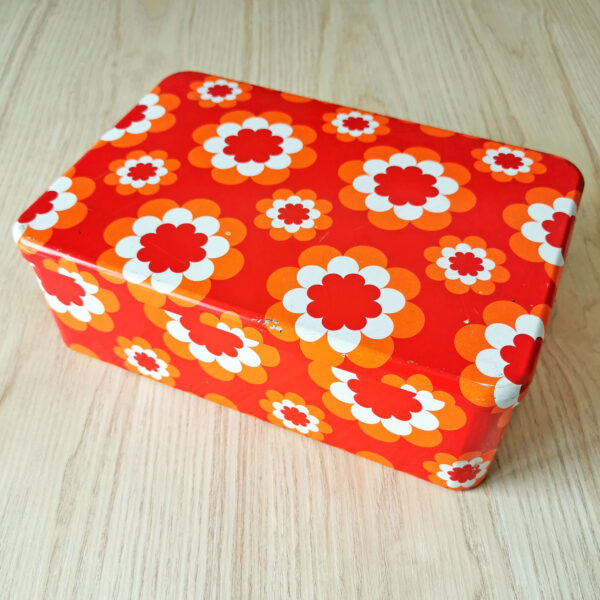 grande boîte en métal Massily vintage à fleurs orange années 60