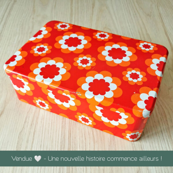 Boite vintage en métal Massily à fleurs orange (années 60/70)
