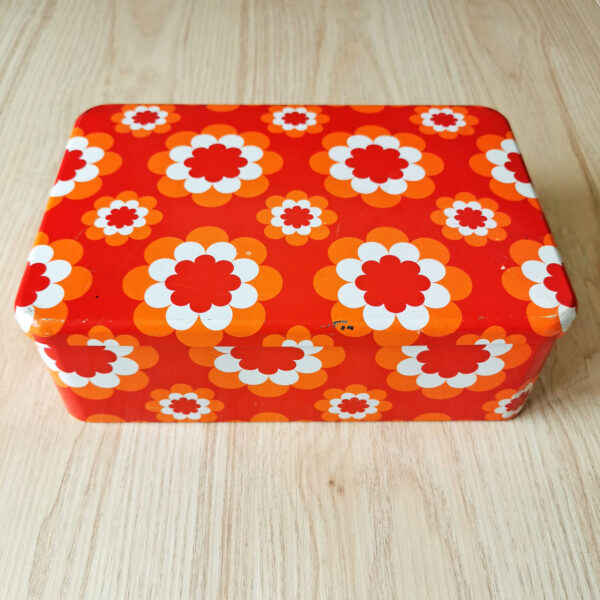 Boite vintage en métal Massily à fleurs orange (années 60/70) – Image 2