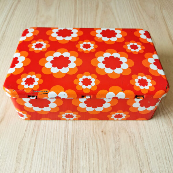 Boite vintage en métal Massily à fleurs orange (années 60/70) – Image 3