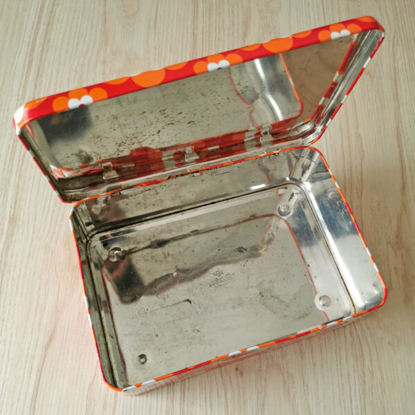 Boite vintage en métal Massily à fleurs orange (années 60/70) – Image 4