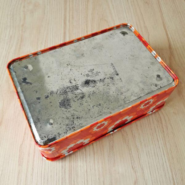 Boite vintage en métal Massily à fleurs orange (années 60/70) – Image 5