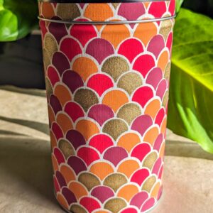 boîte à thé artisanale motif écailles orange rose framboise – Les Boîtes du Luberon