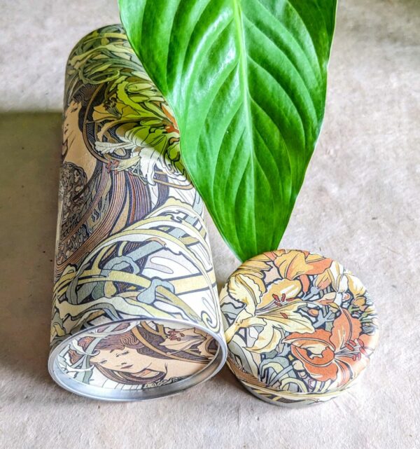 boîte à thé artisanale haute motif femme et fleurs style Mucha – Les Boîtes du Luberon