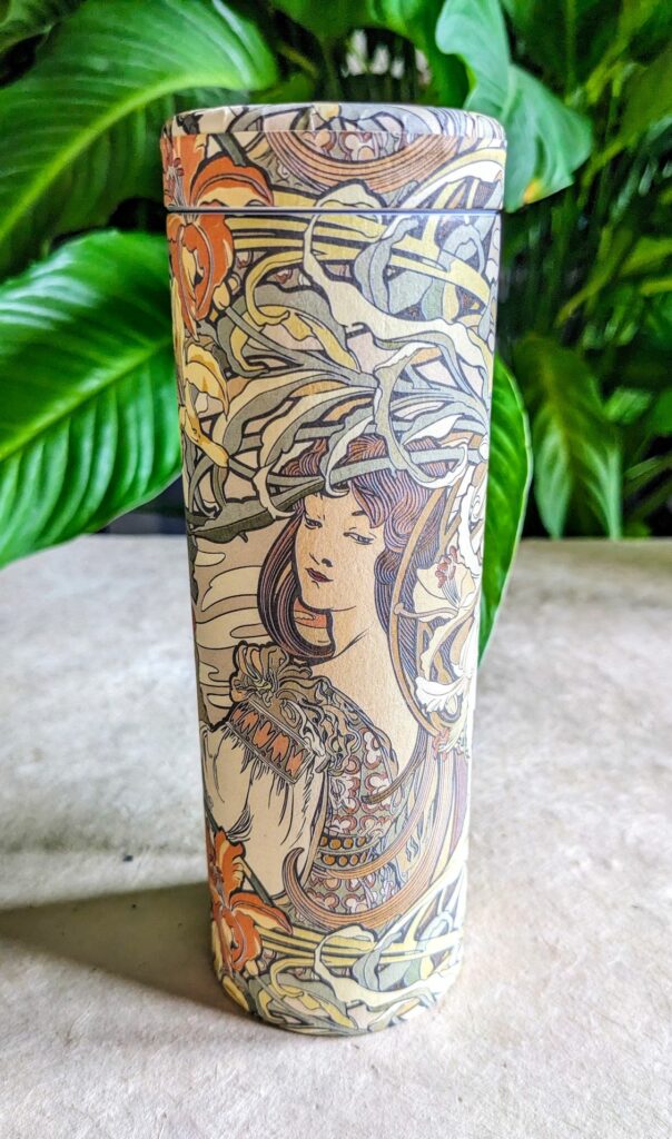 boîte à thé artisanale haute motif femme et fleurs style Mucha – Les Boîtes du Luberon