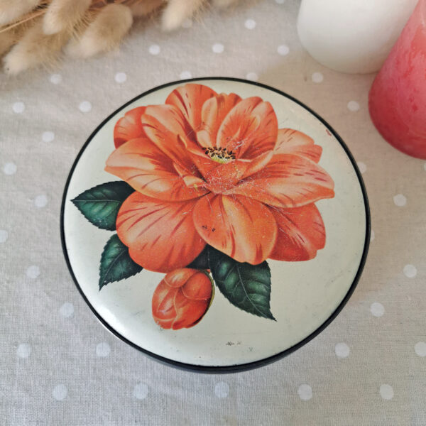 Boite en métal vintage à fleur orange - charme rétro à l’état brut (Années 60/80) – Image 2