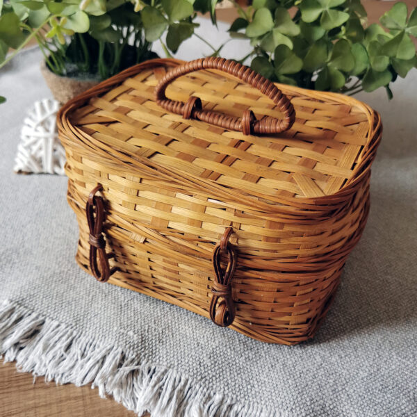 Petit panier vintage en osier tressé avec anse, années 80