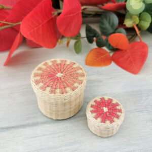 lot de deux mini boîtes en fibres tressées avec couvercle décoratif corail