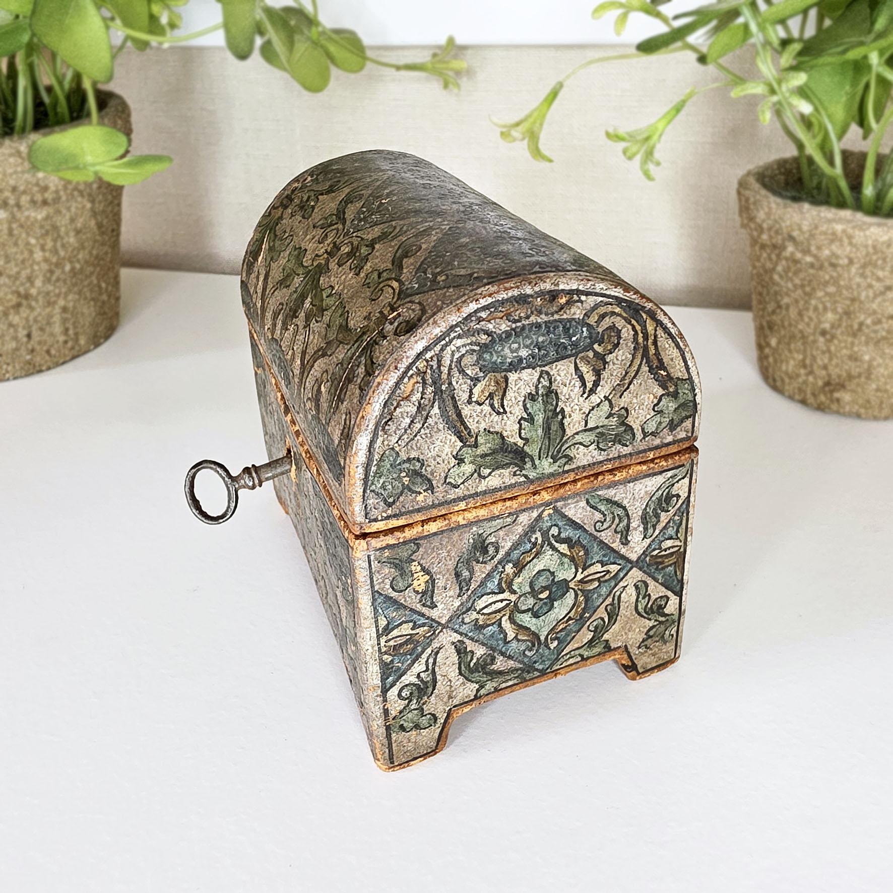 Coffret à bijoux ancien en cuir patiné - Norsa Venezia (1890/1910) – Image 2