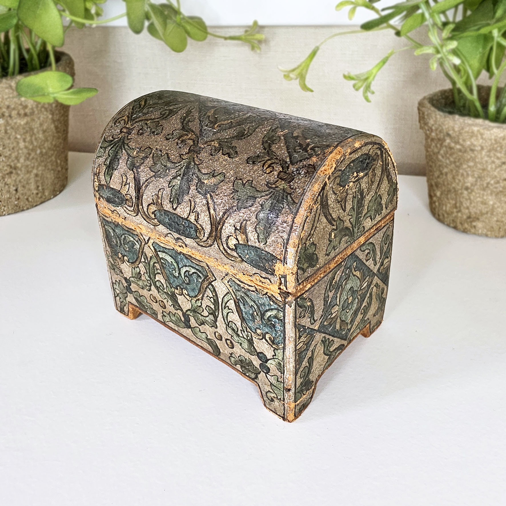 Coffret à bijoux ancien en cuir patiné - Norsa Venezia (1890/1910) – Image 3