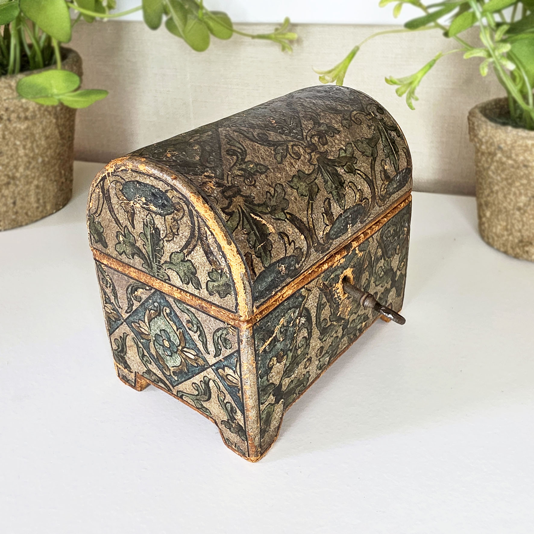 Coffret à bijoux ancien en cuir patiné - Norsa Venezia (1890/1910) – Image 4