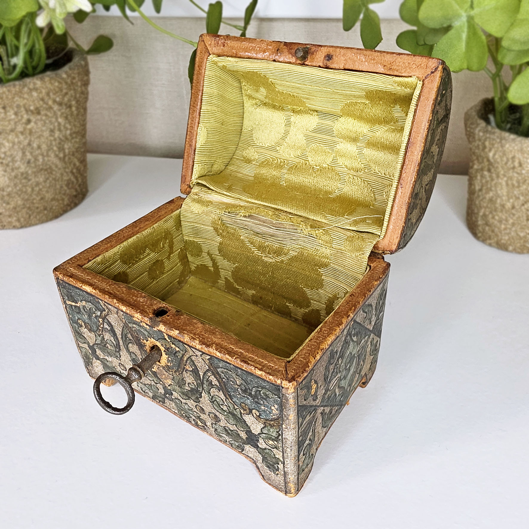 Coffret à bijoux ancien en cuir patiné - Norsa Venezia (1890/1910) – Image 5