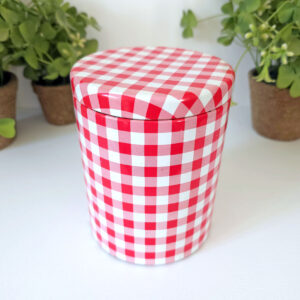 boîte vintage en métal motif vichy rouge et blanc années 60