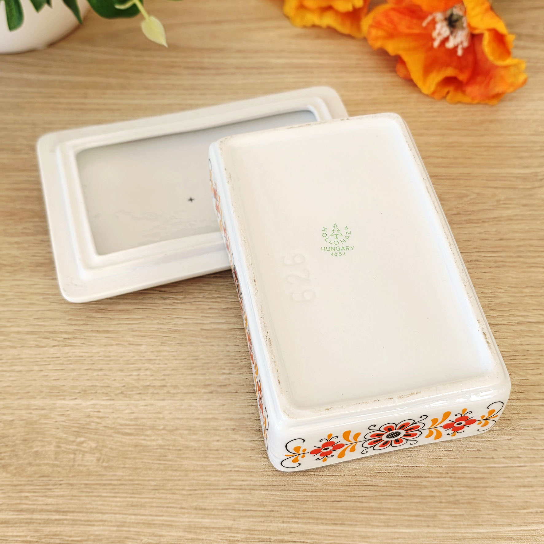 Boite vintage rectangulaire en porcelaine florale - Hongrie (Années 1960/80) – Image 6