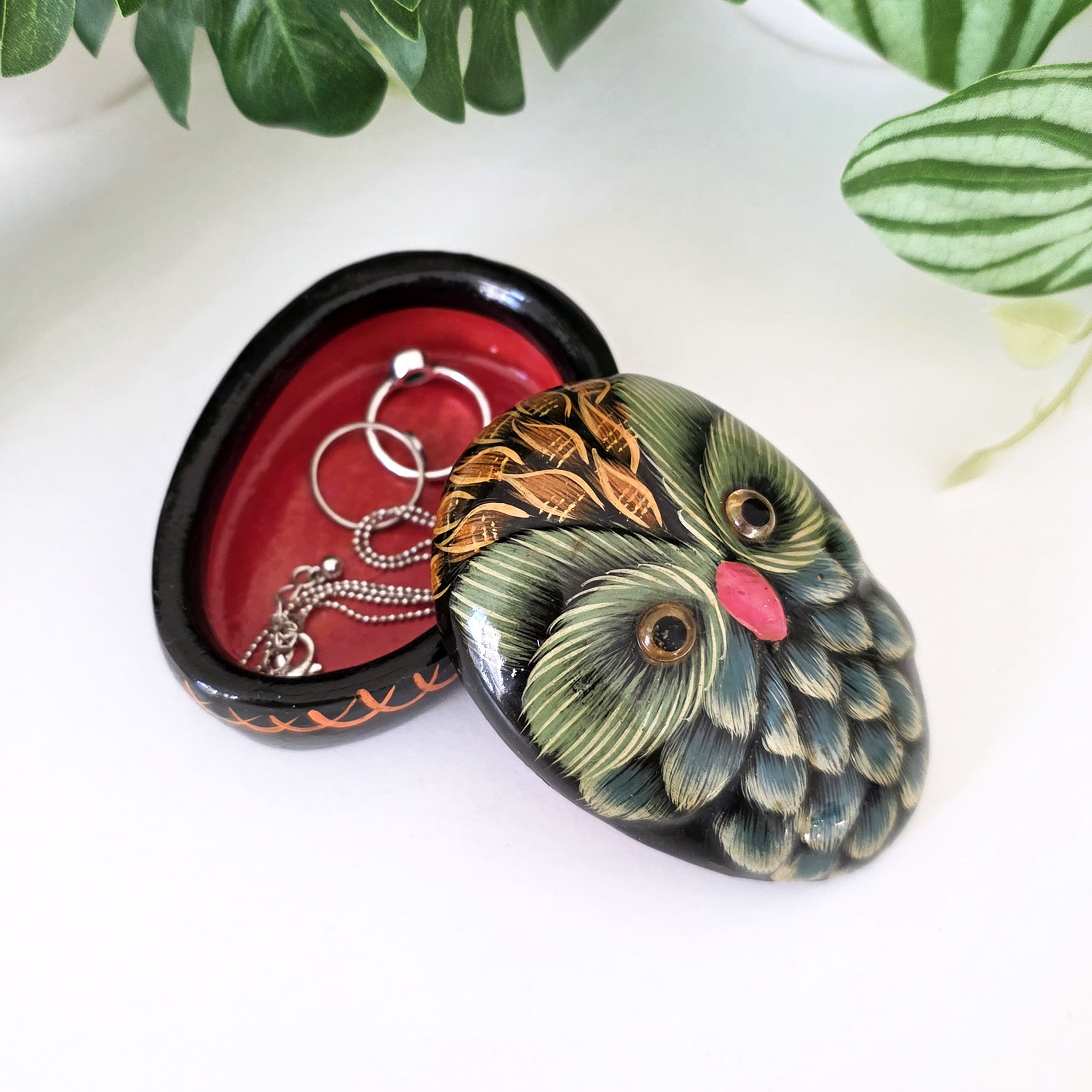 Boite chouette vintage en céramique peinte à la main (années 70–90) – Image 2